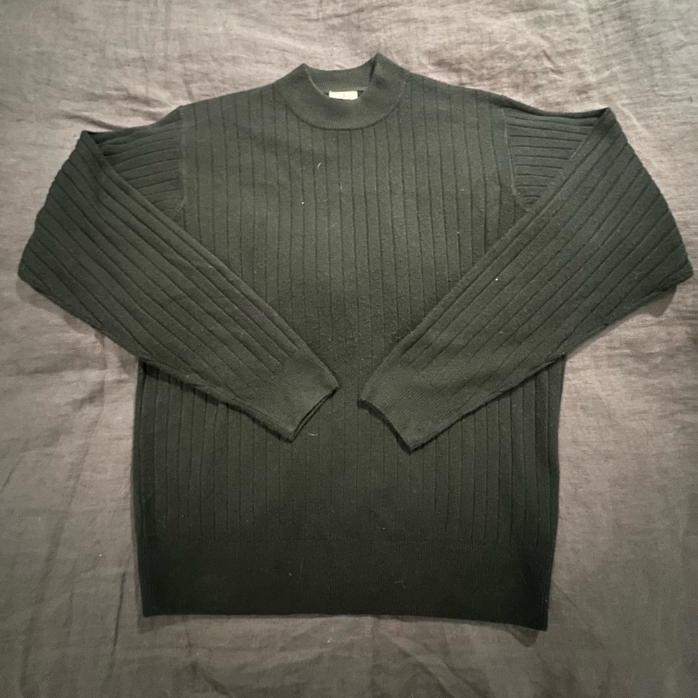 Vintage Geoffrey Beene Black Ribbed Mock Neck Sweater – Unisex, Minimalist 90s
